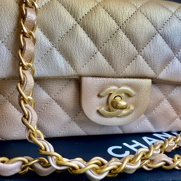 FULL SET - CHANEL Classic Flap Rectangle Mini Ombre Beige / Golden (22C) - Picture 6 of 15